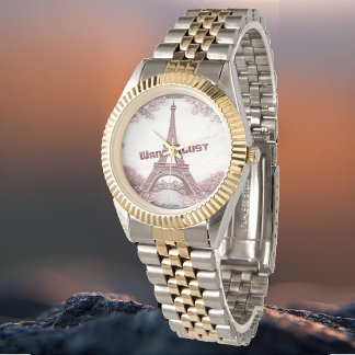 Wanderlust Paris Eiffel Tower Blush Pink Travelers Armbanduhr