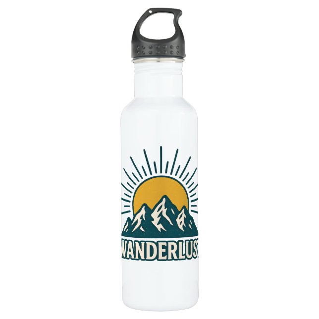 Wanderlust Retro Teal Mountain Sunrise | Hiking Edelstahlflasche (Vorderseite)