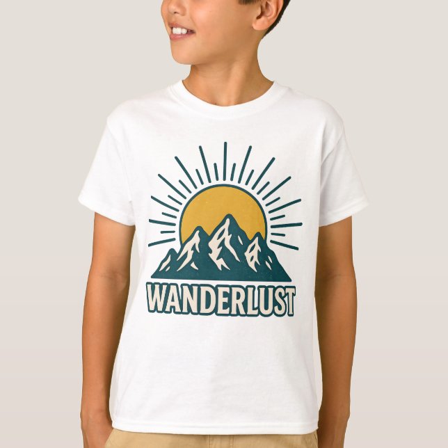 Wanderlust Retro Teal Mountain Sunrise | Hiking T-Shirt (Vorderseite)