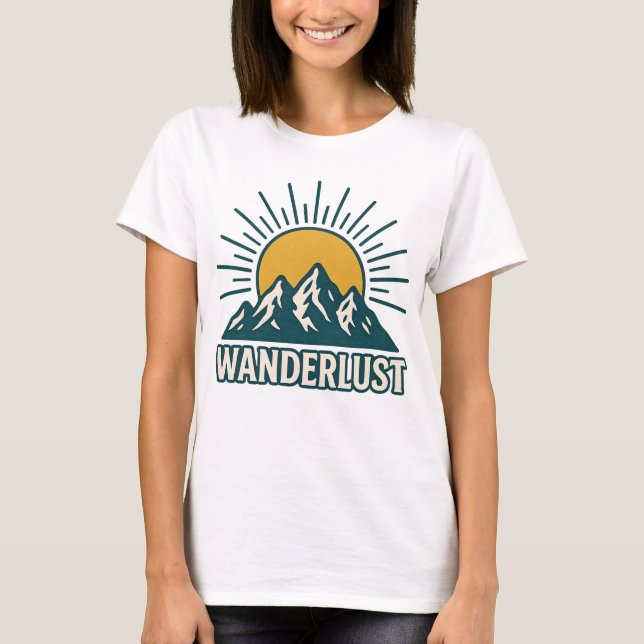 Wanderlust Retro Teal Mountain Sunrise | Hiking T-Shirt (Vorderseite)