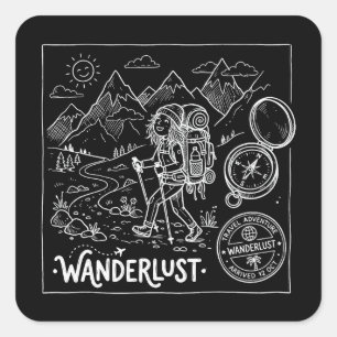 Wanderlust-Rucksacktourist-Doodle Quadratischer Aufkleber