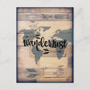 Wanderlust Rustic Wood Travel Carte postale