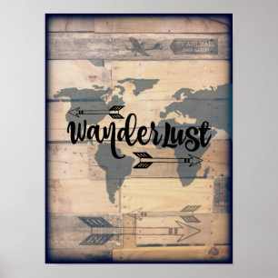 Wanderlust Rustik Holz Reiseplakat Poster