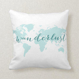 Wanderlust, Wunsch zu reisen, aquamarine Weltkarte Kissen