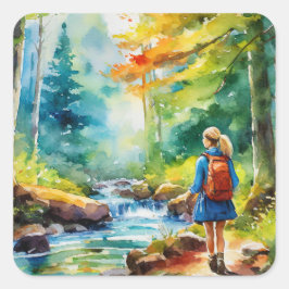 Wandermädchen Quadratischer Aufkleber