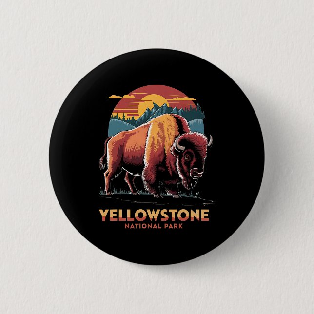 Wandern Camping Retro Yellowstone Nationalpark Bis Button (Vorderseite)