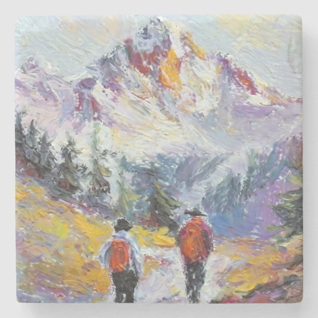 Wandern - Colorado Berge Malerei - Steinuntersetzer (Vorderseite)