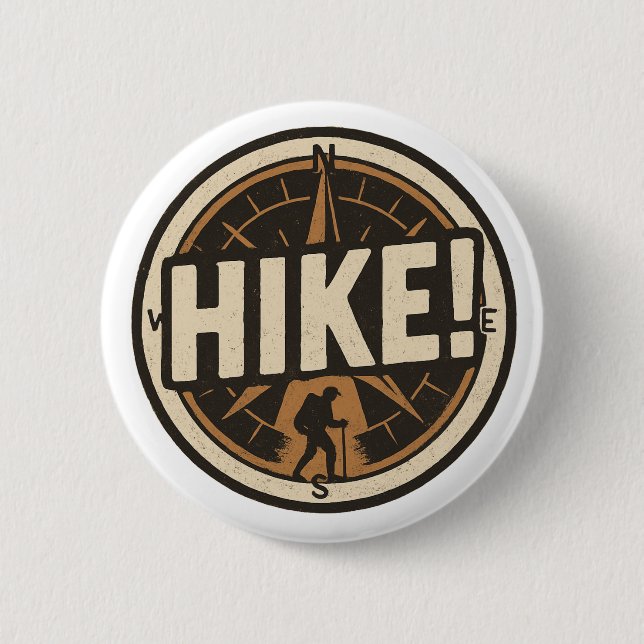 Wandern! - Compass Button mit Hiker-Silhouette (Vorderseite)