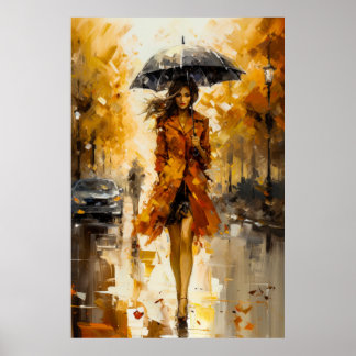 Wandern im Herbst Regen: Meditation einer Frau - Poster