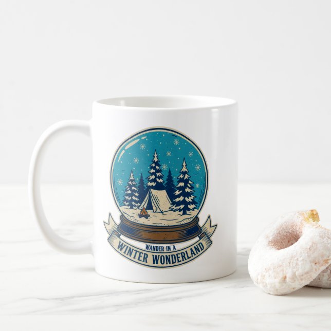 Wandern im Winter Wonderland Camping Kunst Kaffeetasse (Mit Donut)