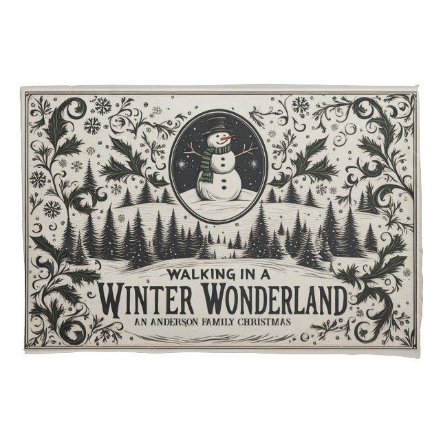 Wandern im Winter Wonderland Snowman Kissenbezug (Vorderseite)