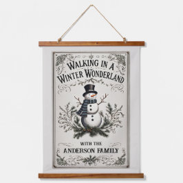 Wandern im Winter Wonderland Snowman Wandteppich Mit Holzrahmen