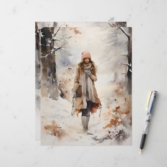 Wandern im Winter Woodland Scrapbook Paper (Vorderseite/Rückseite Beispiel)