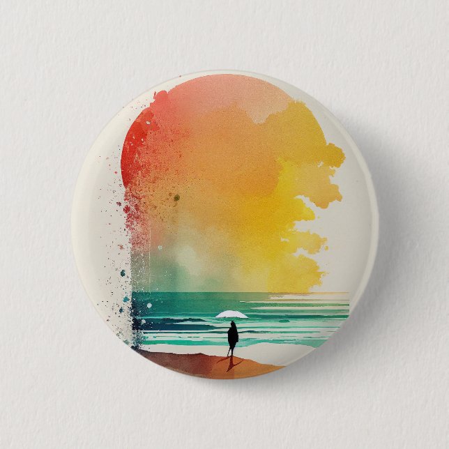 Wandern in die Waves Abstrakt Beach Art Button (Vorderseite)