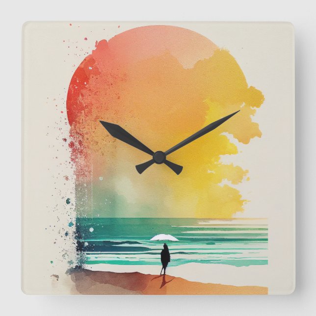 Wandern in die Waves Abstrakt Beach Art Quadratische Wanduhr (Vorderseite)