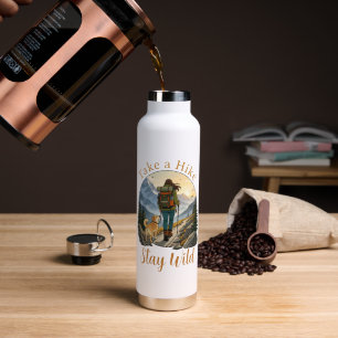 Wandern mit Hund im Retro-Stil Bleib Wild Trinkflasche