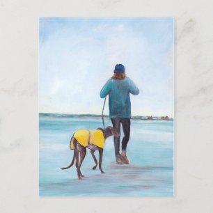 Wandern mit meiner Greyhound Dog Art Postcard Postkarte