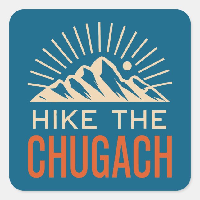 Wandern Sie die Chugach-Berge Sunburst Quadratischer Aufkleber (Vorderseite)