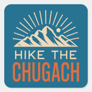 Wandern Sie die Chugach-Berge Sunburst Quadratischer Aufkleber