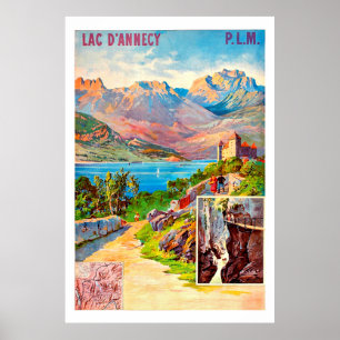Wandern um einen See, Jahrgang Reise Poster