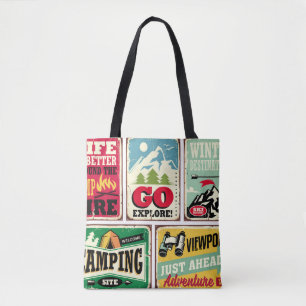 Wandern und Camping Retro-Schilder Sammlung. Outdo Tasche