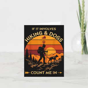 Wandern und Hunde zählen für Retro-Sonnenuntergang Karte