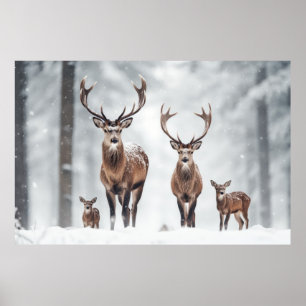 Wandernde Natur der Hirschfamilie Poster