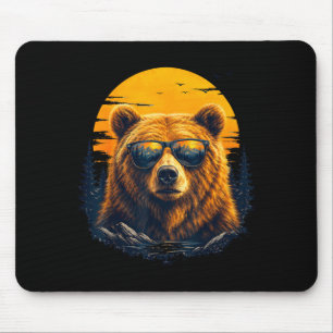 Wandernder Bär mit Sonnenbrille Retro-Berg-Kunst Mousepad