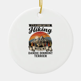 Wandernder Dandie Dinmont Terrier Hund Berg Retro  Keramik Ornament