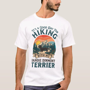 Wandernder Dandie Dinmont Terrier Hund Berge Sonne T-Shirt