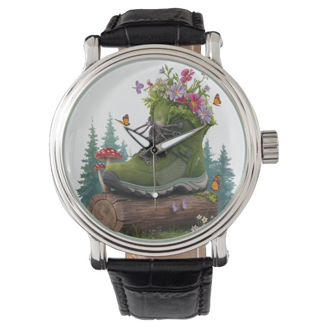 Wanderstiefel für wild lebende Blume Armbanduhr (Vorderseite)