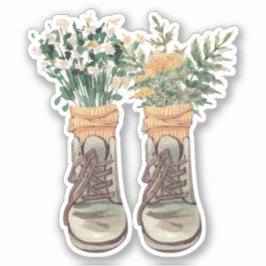 Wanderstiefel und Wildblumen Aufkleber