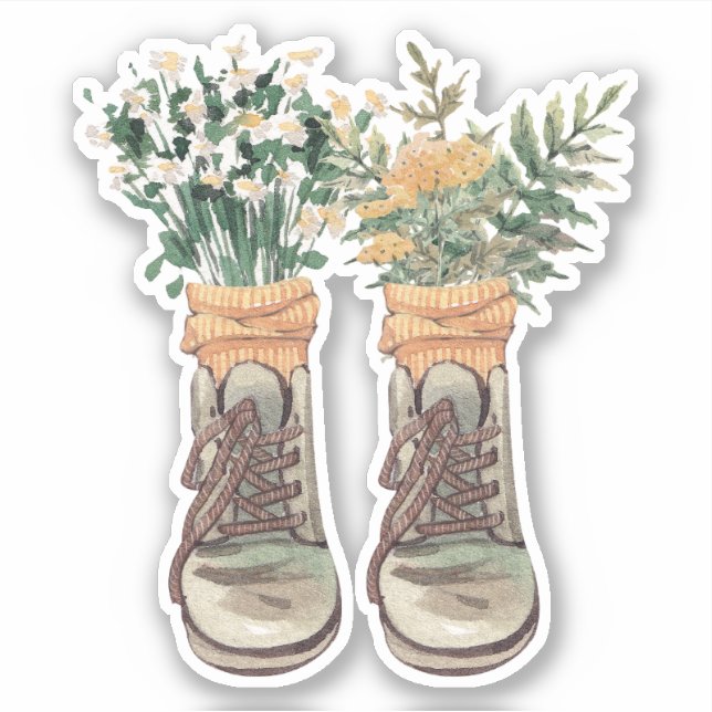 Wanderstiefel und Wildblumen Aufkleber (Vorderseite)