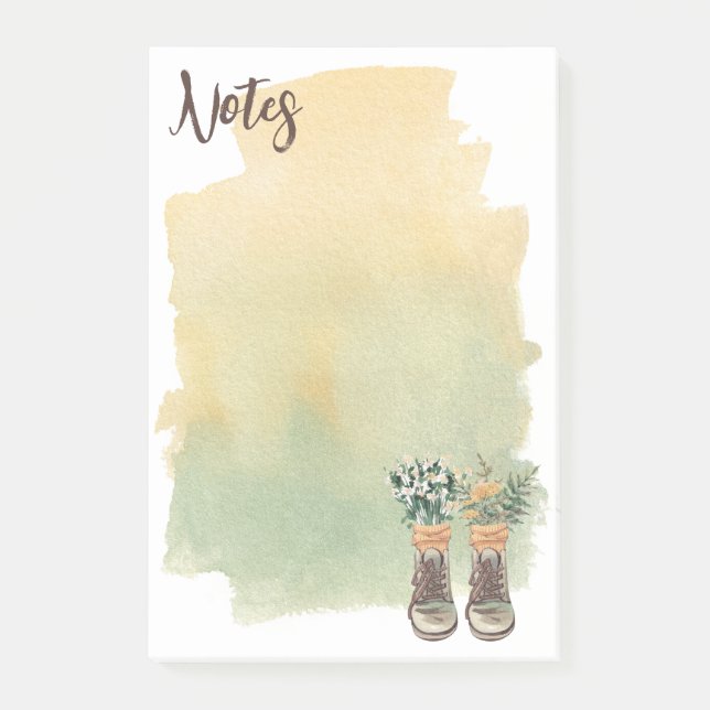 Wanderstiefel und Wildblumen Post-it Klebezettel (Vorderseite)