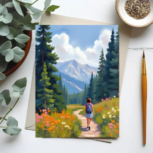 Wanderweg Berg Natur Landschaft Aquarell Postkarte