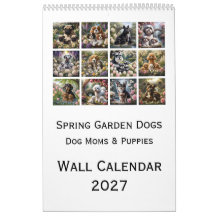 Wandkalender 2027 für Hunde im Frühlingsgarten