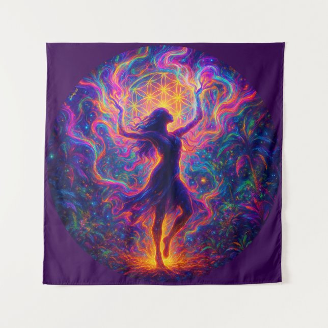 Wandkleed Spiritueel – Dans van Energie en Licht Wandteppich (Vorderseite)