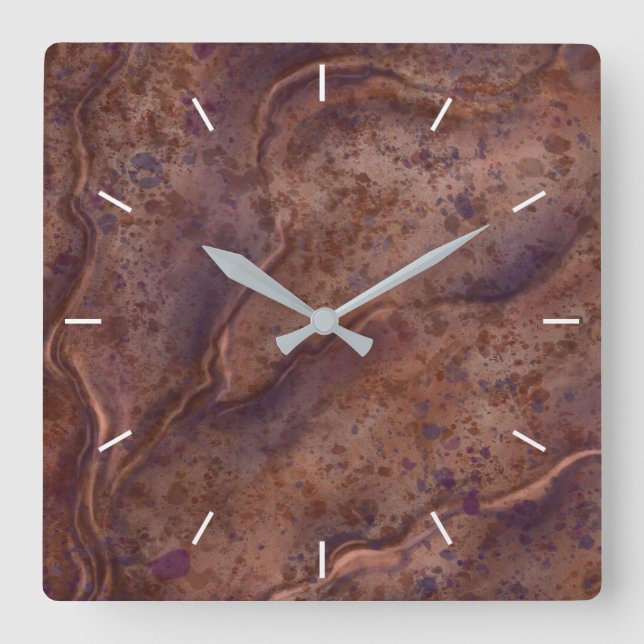 Wandklemme aus braunem Marmor Quadratische Wanduhr (Vorderseite)