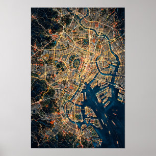 Wandkunst mit nächtlicher Luftaufnahme der Bucht v Poster