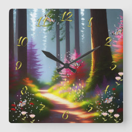 Wandleuchte mit A1-Wald- und Blume-Design Quadratische Wanduhr