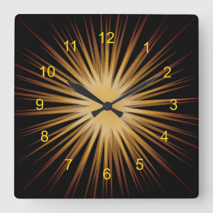 Wandleuchte mit goldfarbener und schwarzer Sonnenb Quadratische Wanduhr