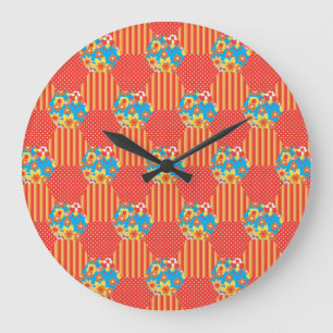 Wandleuchte, orangefarbene Blumen und Polkas-Patch Große Wanduhr