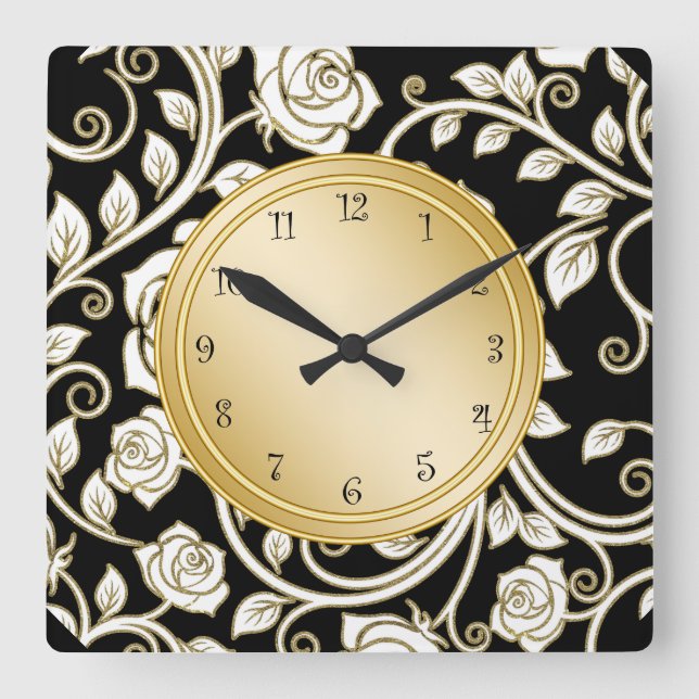 Wandschloss-Uhr für den BlumenDamast Quadratische Wanduhr (Vorderseite)