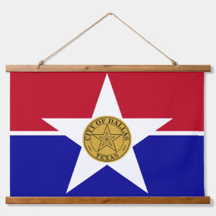 Wandtapestry mit Fahne von Dallas, Texas, USA. Wandteppich Mit Holzrahmen
