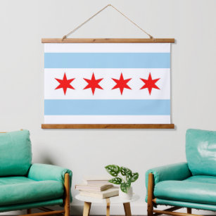 Wandtapeten mit Fahne von Chicago City, USA. Wandteppich Mit Holzrahmen