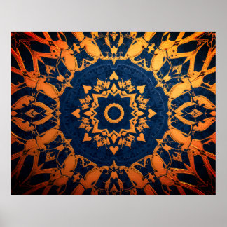 Wandteppich aus Blau + Gold auf einem modernen Wan Poster