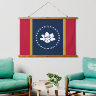Wandteppich mit Flagge des US-Bundesstaates Missis Holzrahmen