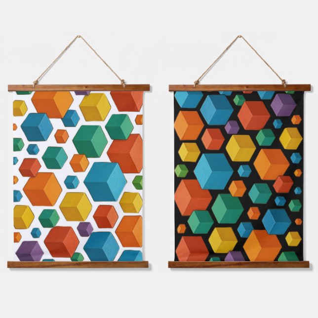 Wandteppich mit Holzabschluss Cubes galore Holzrahmen (Doppelt)