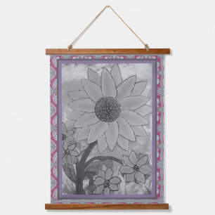 Wandteppich - Sonnenblume mit Punkten in der Mitte Holzrahmen