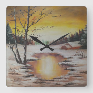 Wanduhr Ann Hayes Gemälde Winterlandschaft